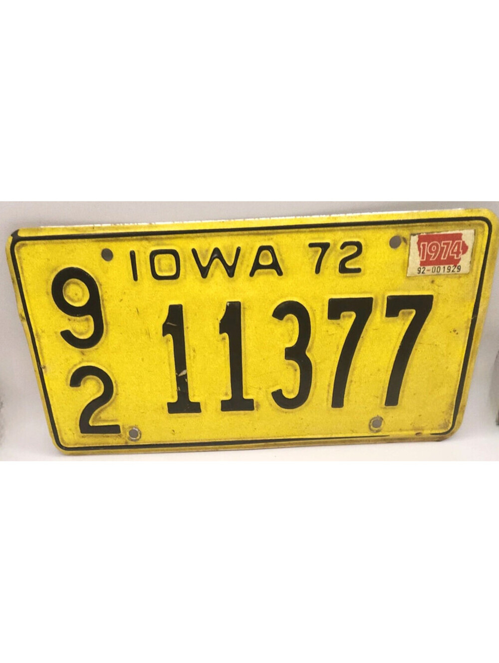1972 Iowa License Plates (black on yellow) 1972 Sticker 74